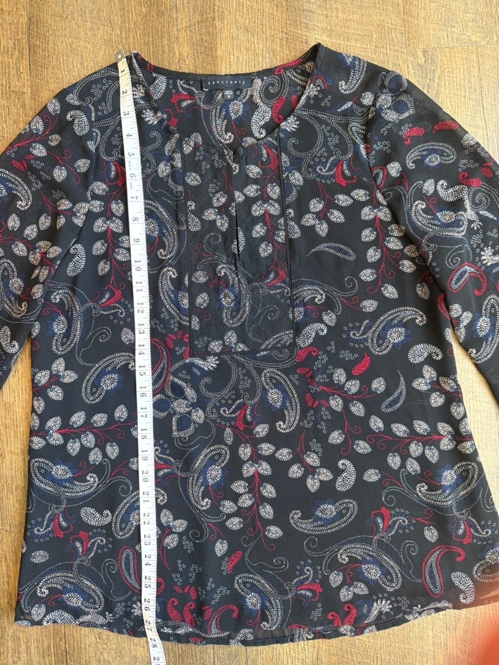 Sanctuary Women’s Black Red Blue White Paisley Long-Sleeve Blouse Size Medium - Picture 10 of 14